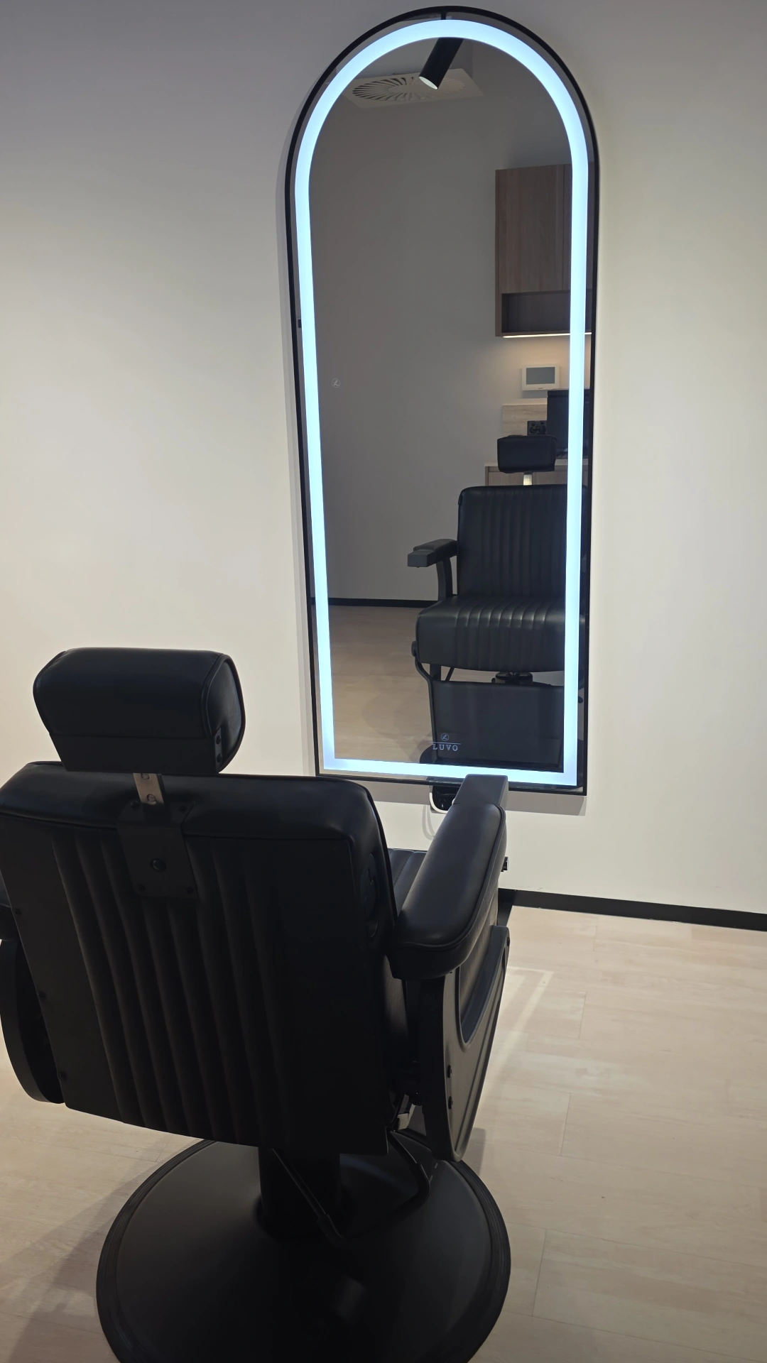 Barber studio chair and mirror